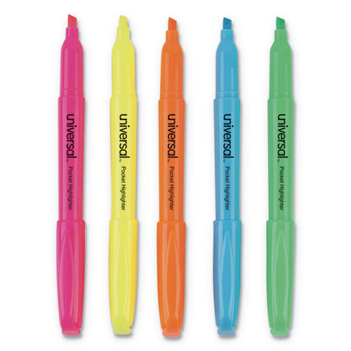 Pocket Highlighter Value Pack, Fluorescent Yellow Ink, Chisel Tip, Yellow Barrel, 36/pack