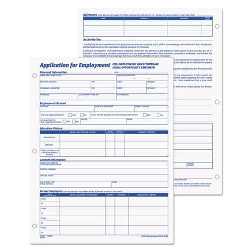 Employee Application Form, 8.38 X 11, 1/page, 50 Forms/pad, 2 Pads/pack Employee Application Form, 8.38 X 11, 1/page, 50 Forms/pad, 2 Pads/pack