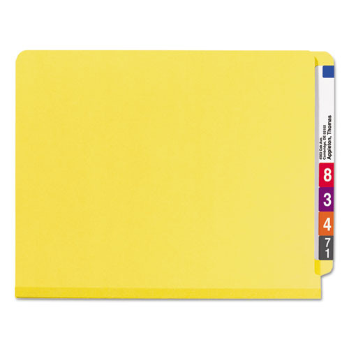 End Tab Colored Pressboard Classification Folders With Safeshield Coated Fasteners, 2 Dividers, Letter Size, Yellow, 10/box