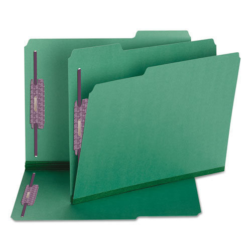 Colored Pressboard Fastener Folders With Safeshield Coated Fasteners, 2 Fasteners, Letter Size, Green Exterior, 25/box