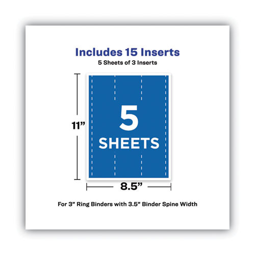 Binder Spine Inserts, 3" Spine Width, 3 Inserts/sheet, 5 Sheets/pack
