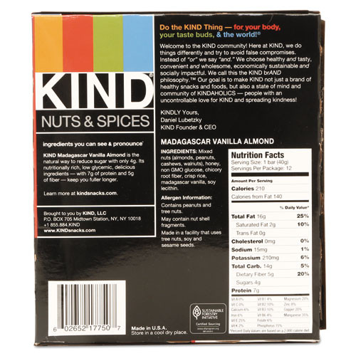 Nuts And Spices Bar, Madagascar Vanilla Almond, 1.4 Oz, 12/box Nuts And Spices Bar, Madagascar Vanilla Almond, 1.4 Oz, 12/box