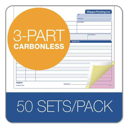Snap-off Shipper/packing List, Three-part Carbonless, 8.5 X 7, 1/page, 50 Forms