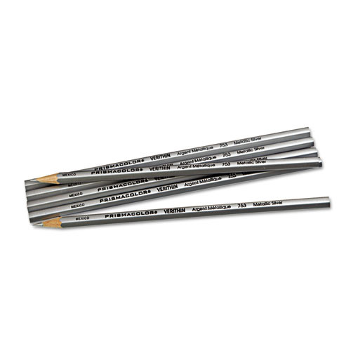 Verithin Smear-proof Colored Pencils, 2 Mm, Metallic Silver Lead, Metallic Silver Barrel, Dozen