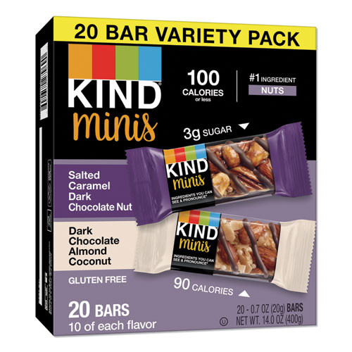 Minis, Salted Caramel And Dark Chocolate Nut/dark Chocolate Almond And Coconut, 0.7 Oz, 20/pack Minis, Salted Caramel And Dark Chocolate Nut/dark Chocolate Almond And Coconut, 0.7 Oz, 20/pack
