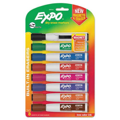 Chisel Tip Low-Odor Dry-Erase Markers with Erasers, Broad Chisel Tip,  Assorted Colors, 48/Pack