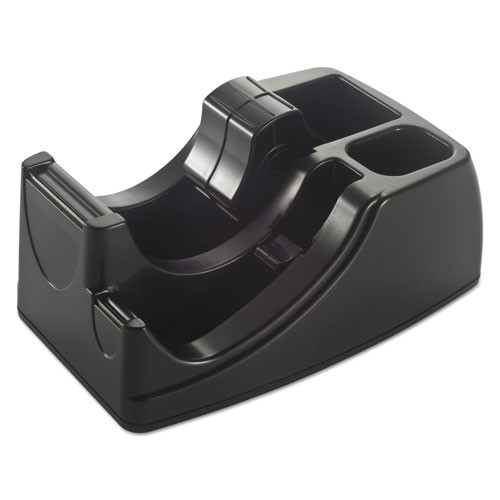 Recycled 2-in-1 Heavy Duty Tape Dispenser, 1" And 3" Cores, Plastic, Black