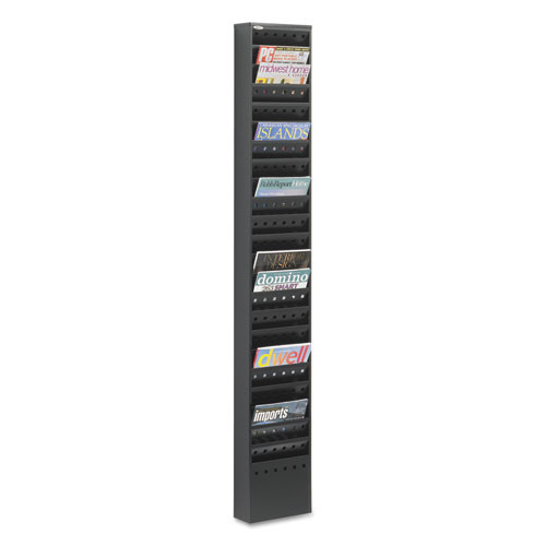Steel Magazine Rack, 23 Compartments, 10w X 4d X 65.5h, Black