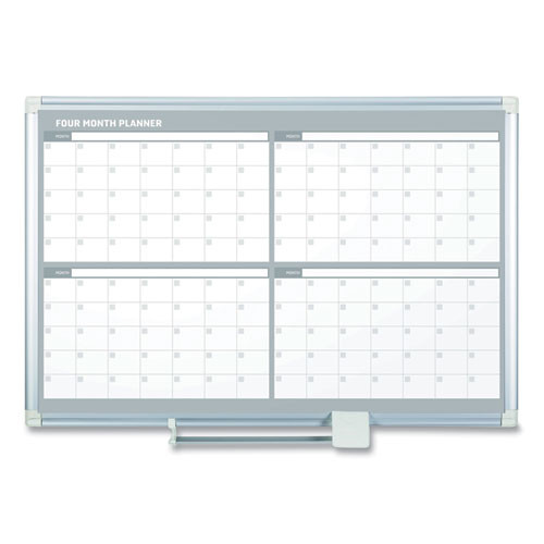 Magnetic Dry Erase Calendar Board, Four-month Planning/scheduling, 48" X 36", White Surface, Satin Aluminum Frame Magnetic Dry Erase Calendar Board, Four-month Planning/scheduling, 48" X 36", White Surface, Satin Aluminum Frame