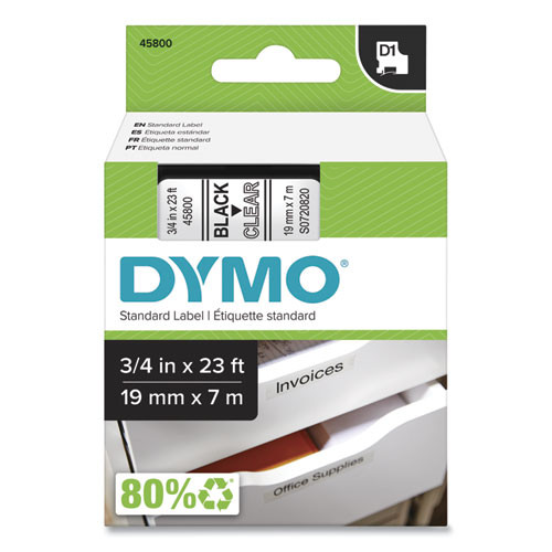 D1 High-performance Polyester Removable Label Tape, 0.75" X 23 Ft, Black On Clear D1 High-performance Polyester Removable Label Tape, 0.75" X 23 Ft, Black On Clear