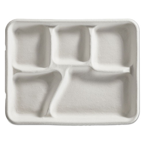 Foam School Trays, 5-Compartment, 8.25 x 10.5 x 1, White, 500/Carton