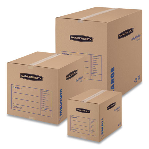 Smoothmove Basic Moving Boxes, Small, Regular Slotted Container (rsc), 16" X 12" X 12", Brown Kraft/blue, 25/bundle