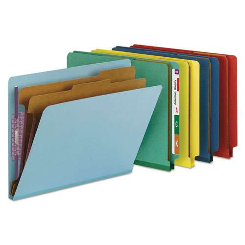 End Tab Colored Pressboard Classification Folders With Safeshield Coated Fasteners, 2 Dividers, Letter Size, Blue, 10/box End Tab Colored Pressboard Classification Folders With Safeshield Coated Fasteners, 2 Dividers, Letter Size, Blue, 10/box