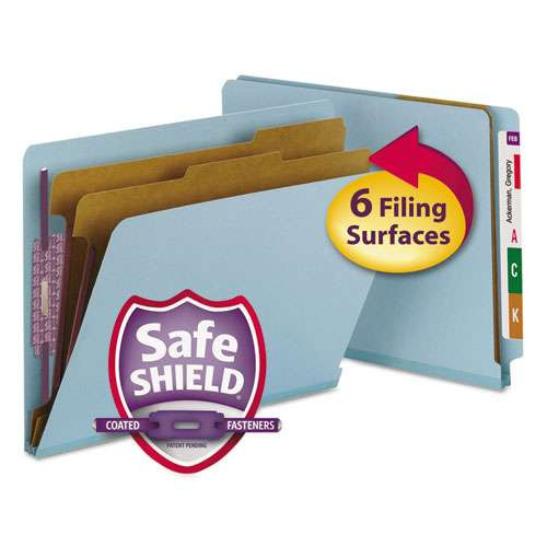 End Tab Colored Pressboard Classification Folders With Safeshield Coated Fasteners, 2 Dividers, Letter Size, Blue, 10/box End Tab Colored Pressboard Classification Folders With Safeshield Coated Fasteners, 2 Dividers, Letter Size, Blue, 10/box