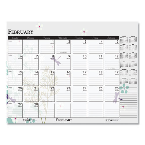 Recycled Desk Pad Calendar, Wild Flowers Artwork, 22 X 17, White Sheets, Black Binding/corners,12-month (jan-dec): 2025 Recycled Desk Pad Calendar, Wild Flowers Artwork, 22 X 17, White Sheets, Black Binding/corners,12-month (jan-dec): 2025