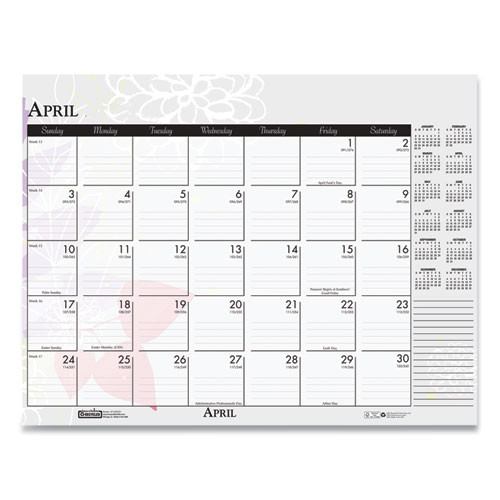 Recycled Desk Pad Calendar, Wild Flowers Artwork, 22 X 17, White Sheets, Black Binding/corners,12-month (jan-dec): 2025 Recycled Desk Pad Calendar, Wild Flowers Artwork, 22 X 17, White Sheets, Black Binding/corners,12-month (jan-dec): 2025