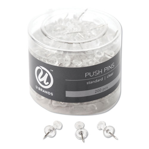 Standard Push Pins, Plastic, Clear, 7/16", 200/pack Standard Push Pins, Plastic, Clear, 7/16", 200/pack