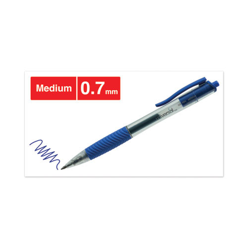 Comfort Grip Gel Pen, Retractable, Medium 0.7 Mm, Blue Ink, Translucent Blue Barrel, Dozen