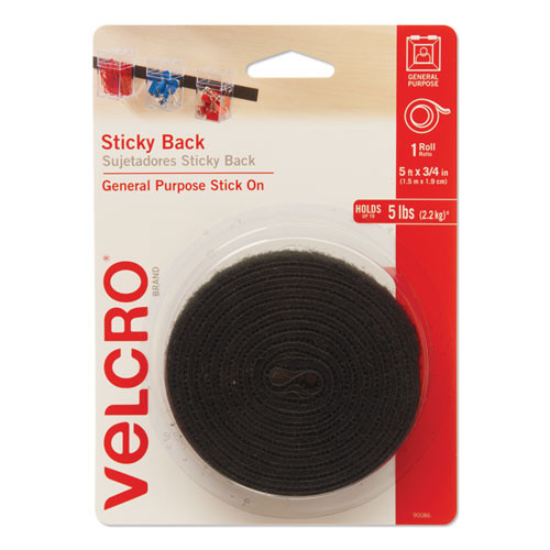Sticky-back Fasteners With Dispenser, Removable Adhesive, 0.75" X 5 Ft, Black Sticky-back Fasteners With Dispenser, Removable Adhesive, 0.75" X 5 Ft, Black