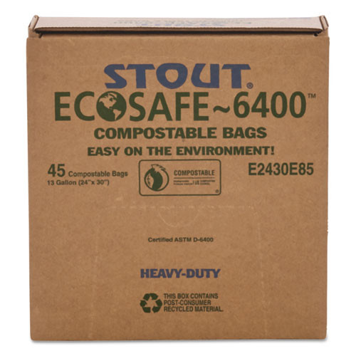 Ecosafe-6400 Bags, 13 Gal, 0.85 Mil, 24" X 30", Green, 45/box Ecosafe-6400 Bags, 13 Gal, 0.85 Mil, 24" X 30", Green, 45/box