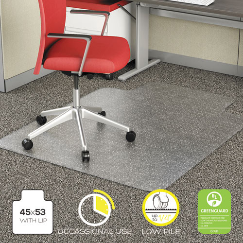 Occasional Use Studded Chair Mat For Flat Pile Carpet, 45 X 53, Wide Lipped, Clear Occasional Use Studded Chair Mat For Flat Pile Carpet, 45 X 53, Wide Lipped, Clear