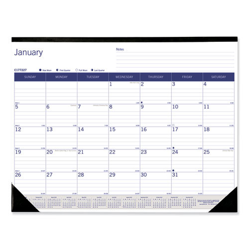 Duraglobe Monthly Desk Pad Calendar, 22 X 17, White/blue/gray Sheets, Black Binding/corners, 12-month (jan To Dec): 2026 Duraglobe Monthly Desk Pad Calendar, 22 X 17, White/blue/gray Sheets, Black Binding/corners, 12-month (jan To Dec): 2026