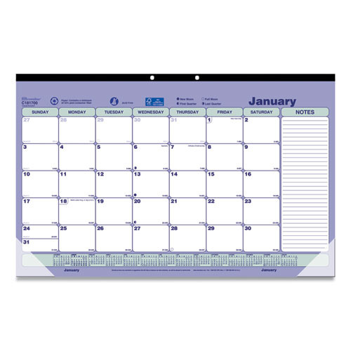 Monthly Desk Pad Calendar, 17.75 X 10.88, White/blue/green Sheets, Black Binding, Clear Corners, 12-month (jan To Dec): 2026 Monthly Desk Pad Calendar, 17.75 X 10.88, White/blue/green Sheets, Black Binding, Clear Corners, 12-month (jan To Dec): 2026
