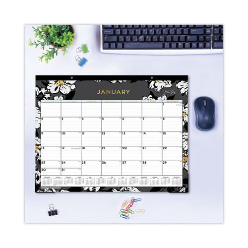 Baccara Dark Desk Pad, Floral Artwork, 22 X 17, White/black/gold Sheets, Black Binding, 12-month (jan To Dec): 2025 Baccara Dark Desk Pad, Floral Artwork, 22 X 17, White/black/gold Sheets, Black Binding, 12-month (jan To Dec): 2025