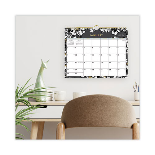 Baccara Dark Wall Calendar, Floral Artwork, 11 X 8.75, White/black/gold Sheets, 12-month (jan To Dec): 2026