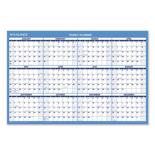 Horizontal Reversible/erasable Wall Planner, 36 X 24, White/blue Sheets, 12-month (jan To Dec): 2025 Horizontal Reversible/erasable Wall Planner, 36 X 24, White/blue Sheets, 12-month (jan To Dec): 2025