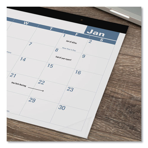 Easy-to-read Monthly Desk Pad, 22 X 17, White/blue Sheets, Black Binding, Clear Corners, 12-month (jan To Dec): 2025 Easy-to-read Monthly Desk Pad, 22 X 17, White/blue Sheets, Black Binding, Clear Corners, 12-month (jan To Dec): 2025