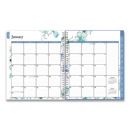 Lindley Monthly Planner, Floral Artwork, 10 X 8, White/blue/green Cover, 12-month (jan To Dec): 2025