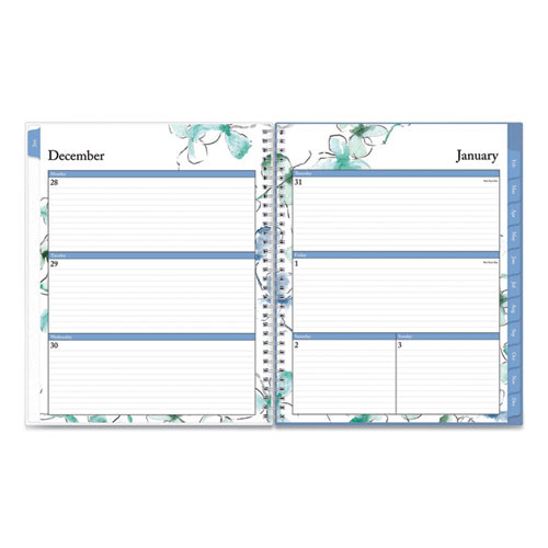 Lindley Weekly/monthly Planner, Floral Artwork, 11 X 8.5, White/blue/green Cover, 12-month (jan To Dec): 2025