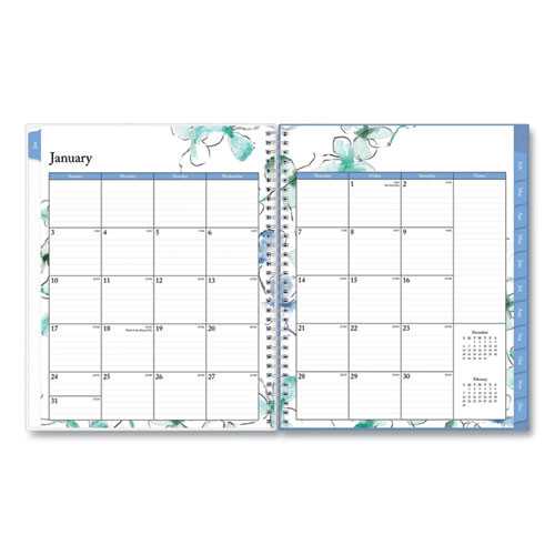 Lindley Weekly/monthly Planner, Floral Artwork, 11 X 8.5, White/blue/green Cover, 12-month (jan To Dec): 2025