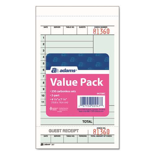 Guest Check Unit Set, Two-part Carbonless, 6.75 X 4.25, 1/page, 250/pack Guest Check Unit Set, Two-part Carbonless, 6.75 X 4.25, 1/page, 250/pack