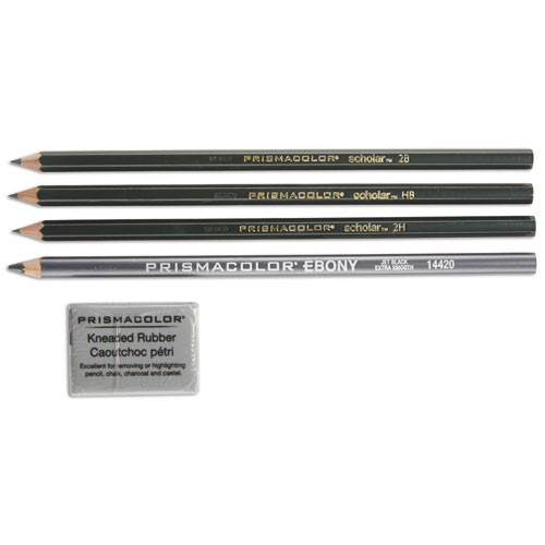 Scholar Graphite Pencil Set, 2 Mm, Assorted Lead Hardness Ratings, Black Lead, Dark Green Barrel, 4/set