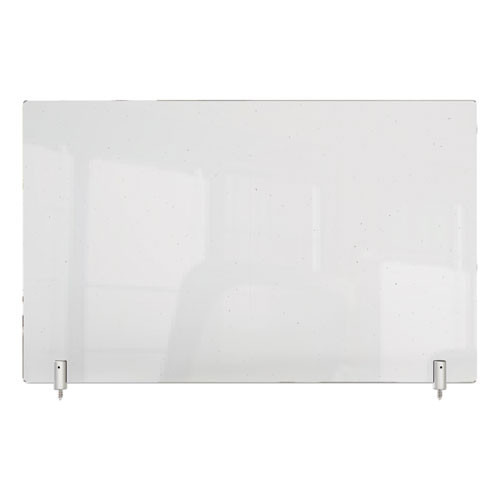 Clear Partition Extender With Attached Clamp, 42 X 3.88 X 30, Thermoplastic Sheeting Clear Partition Extender With Attached Clamp, 42 X 3.88 X 30, Thermoplastic Sheeting