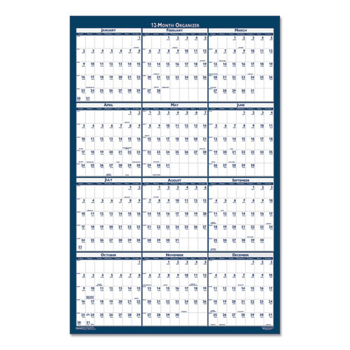 Recycled Yearly Reversible Wall Calendar Non-laminated, 24 X 37, White/blue Sheets, 12-month (jan To Dec): 2026