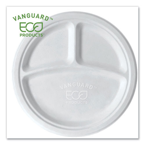 Vanguard Renewable And Compostable Sugarcane Plates, 9" Dia, White, 500/carton Vanguard Renewable And Compostable Sugarcane Plates, 9" Dia, White, 500/carton