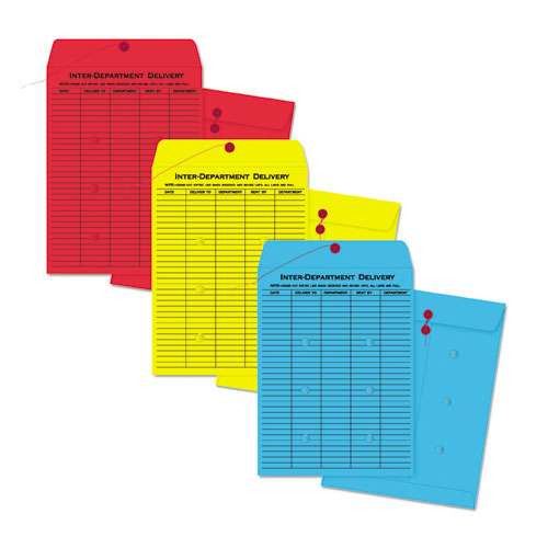 Colored Paper String And Button Interoffice Envelope, #97, One-sided Five-column Format, 10 X 13, Red, 100/box Colored Paper String And Button Interoffice Envelope, #97, One-sided Five-column Format, 10 X 13, Red, 100/box