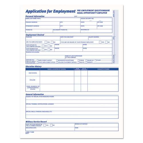 Comprehensive Employee Application Form, 8.5 X 11, 1/page, 25 Forms Comprehensive Employee Application Form, 8.5 X 11, 1/page, 25 Forms