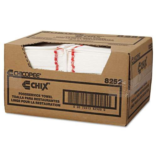 Food Service Towels, Cotton, 13 X 21, White/red, 150/carton Food Service Towels, Cotton, 13 X 21, White/red, 150/carton