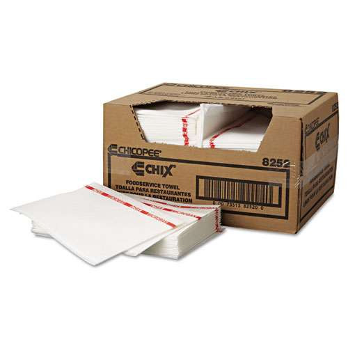 Food Service Towels, Cotton, 13 X 21, White/red, 150/carton Food Service Towels, Cotton, 13 X 21, White/red, 150/carton