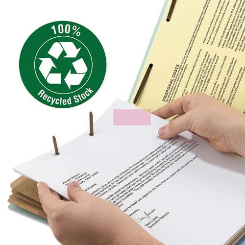 100% Recycled Pressboard Classification Folders, 3 Dividers, Legal Size, Gray-green, 10/box