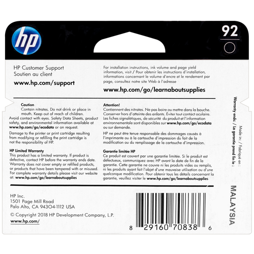 C9362WN | HP 92 | Original HP Ink Cartridge – Black C9362WN | HP 92 | Original HP Ink Cartridge – Black