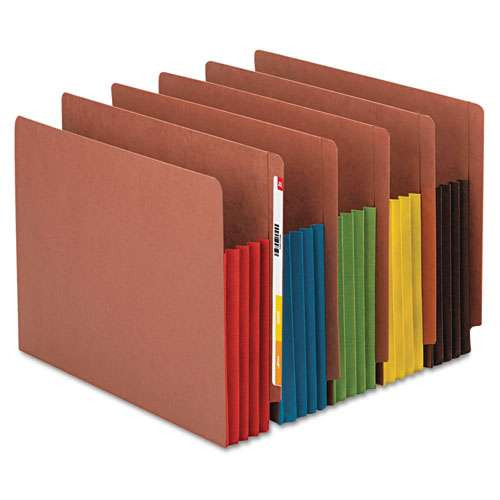 Redrope Drop-front End Tab File Pockets With Fully Lined Colored Gussets, 3.5" Expansion, Letter Size, Redrope/yellow, 10/box