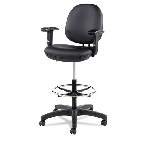 Alera Interval Series Swivel Task Stool, Supports Up To 275 Lb, 23.93" To 34.53" Seat Height, Black Faux Leather Alera Interval Series Swivel Task Stool, Supports Up To 275 Lb, 23.93" To 34.53" Seat Height, Black Faux Leather