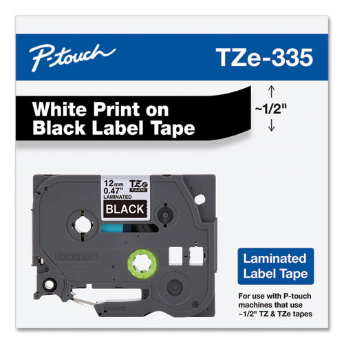 Tze Standard Adhesive Laminated Labeling Tape, 0.47" X 26.2 Ft, White On Black Tze Standard Adhesive Laminated Labeling Tape, 0.47" X 26.2 Ft, White On Black
