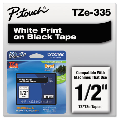 Tze Standard Adhesive Laminated Labeling Tape, 0.47" X 26.2 Ft, White On Black Tze Standard Adhesive Laminated Labeling Tape, 0.47" X 26.2 Ft, White On Black