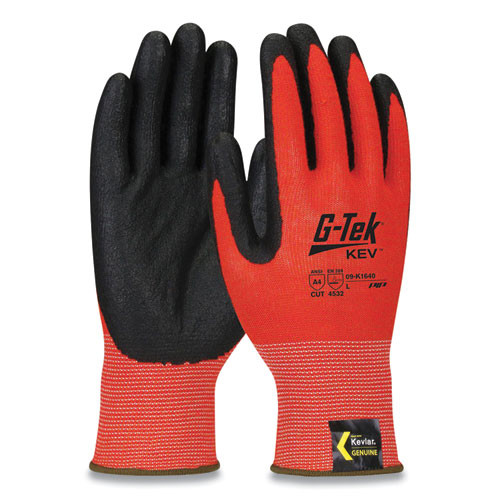 Kev Hi-vis Seamless Knit Kevlar Gloves, Medium, Red/black Kev Hi-vis Seamless Knit Kevlar Gloves, Medium, Red/black